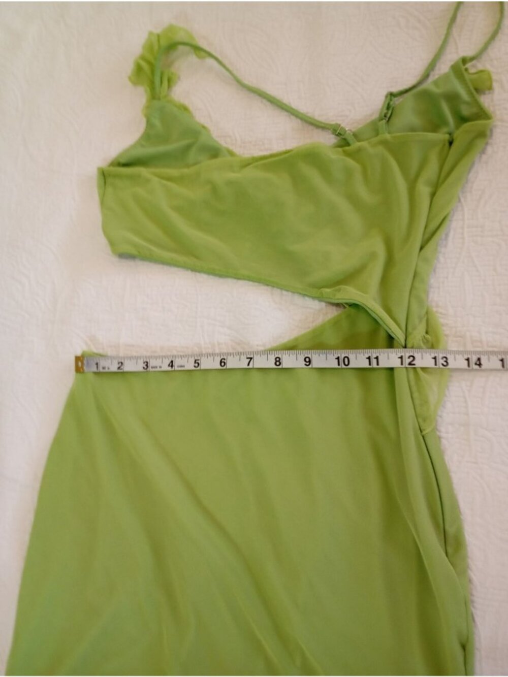 Oh Polly Cutout Dress Ruffled Asymmetric Mini Size US 6 UK 10 Green - Picture 12 of 15